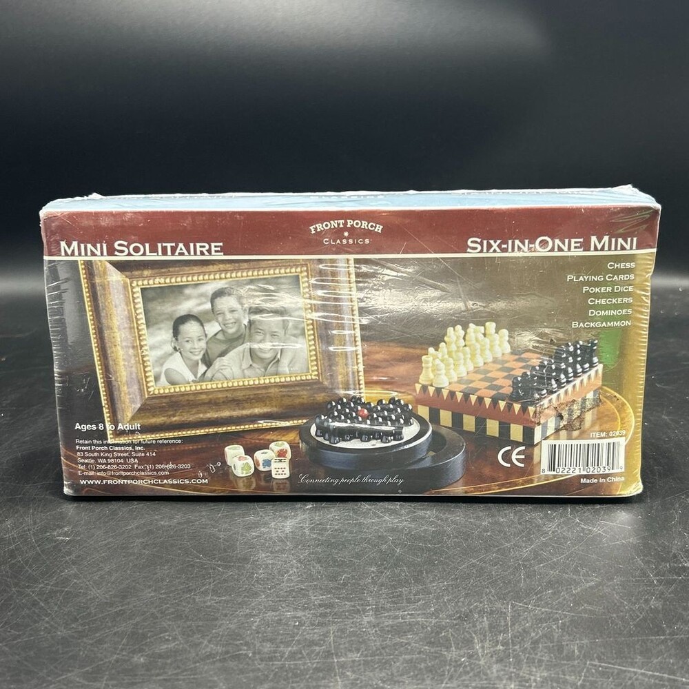 Front Porch Classics Six-In-One Mini Chess Checkers Backgammon Dominoes Cards